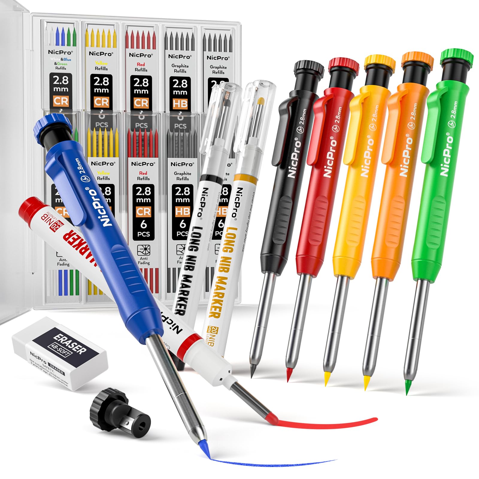 Nicpro Carpenter Pencils - 4 Pack with Sharpener -10