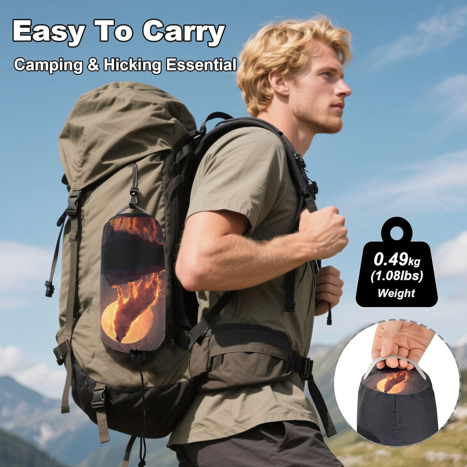 ALAZA Wolf Howling Moon Camping Hammocks Single or 2 Person 500 lbs Portable Parachute Travel Hammock w/Tree Straps for Hiking Backpacking Indoor Outdoor