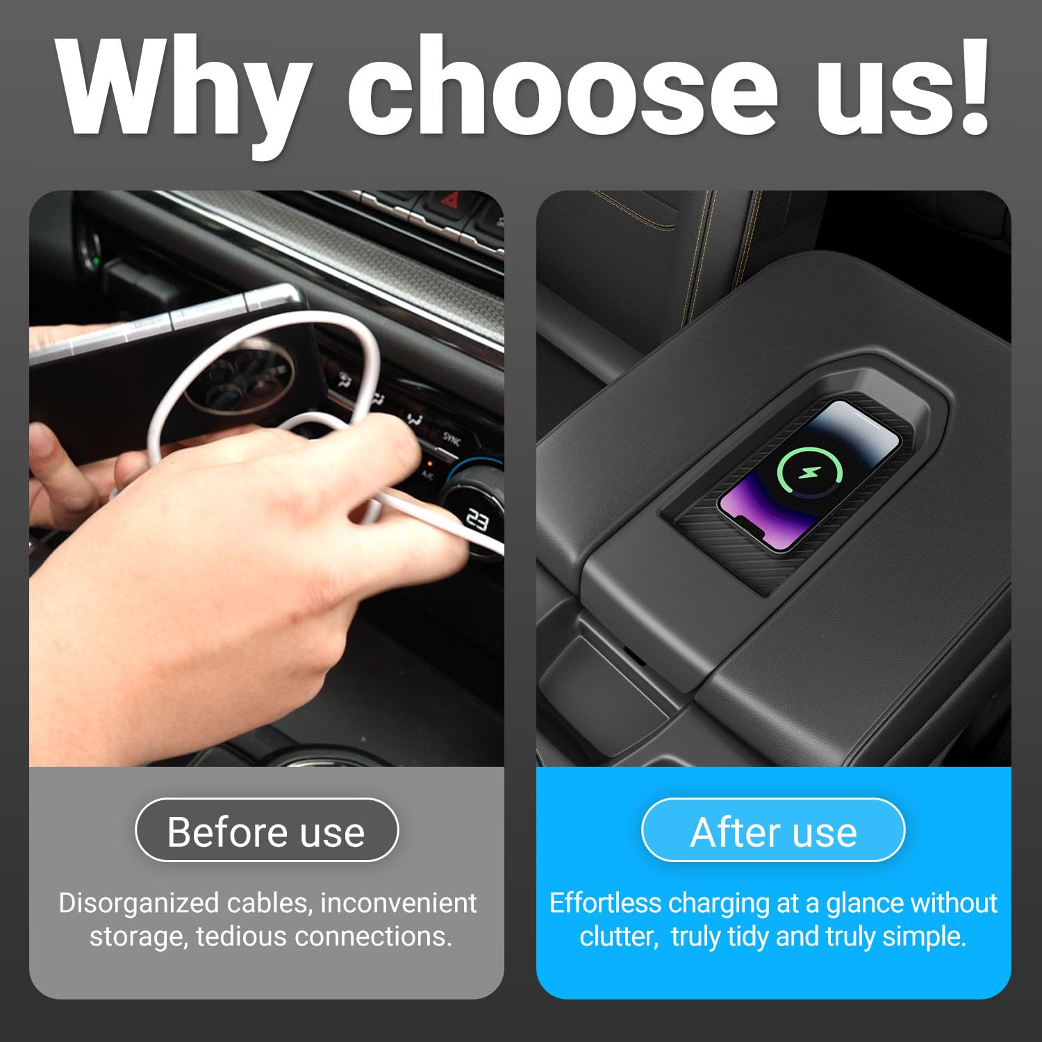 Magnetisches kabelloses Ladegerät, kompatibel mit Chevy Silverado GMC Sierra 1500 19-26 2500HD 3500HD Wireless Charger Tray Jump Seat Ersatz für Chevy Silverado Zubehör