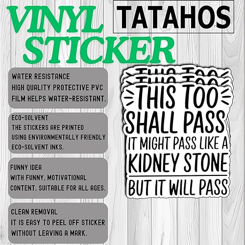 Miniatura 3 de Calcomanías de vinilo con texto en inglés This Too Shall Pass Kidney Stone Humor para laptop, botella de agua, trabajo, resistencia sarcástica, cita