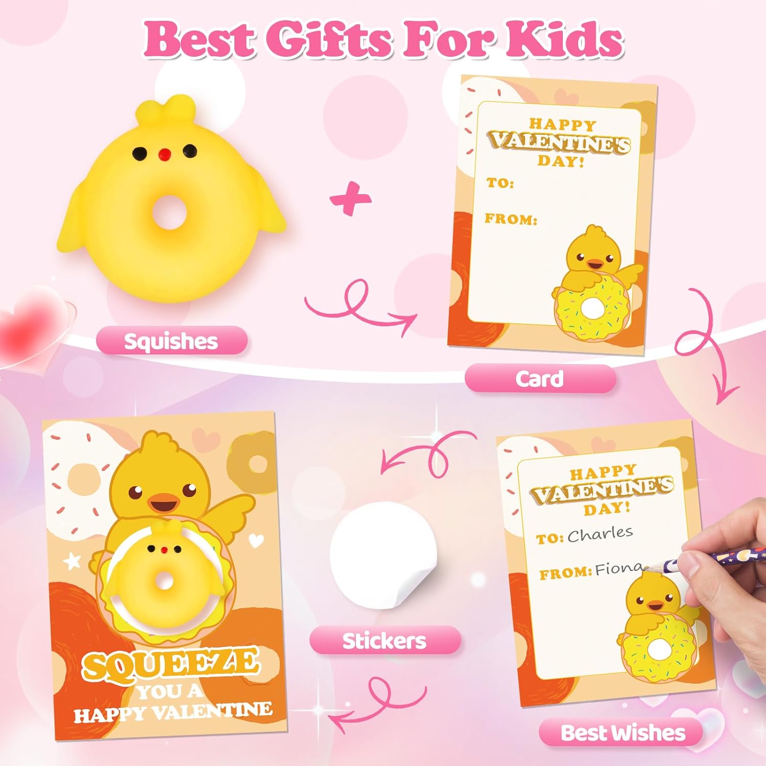 Valentines Party Favors, 30 Packs Valentines Day Cards for Kids School with Animal Donut Squishy Toys, Valentines Day Gifts for Kids, Kawaii Squeeze Toys for Boys Girls, Ideal Classroom Prizes