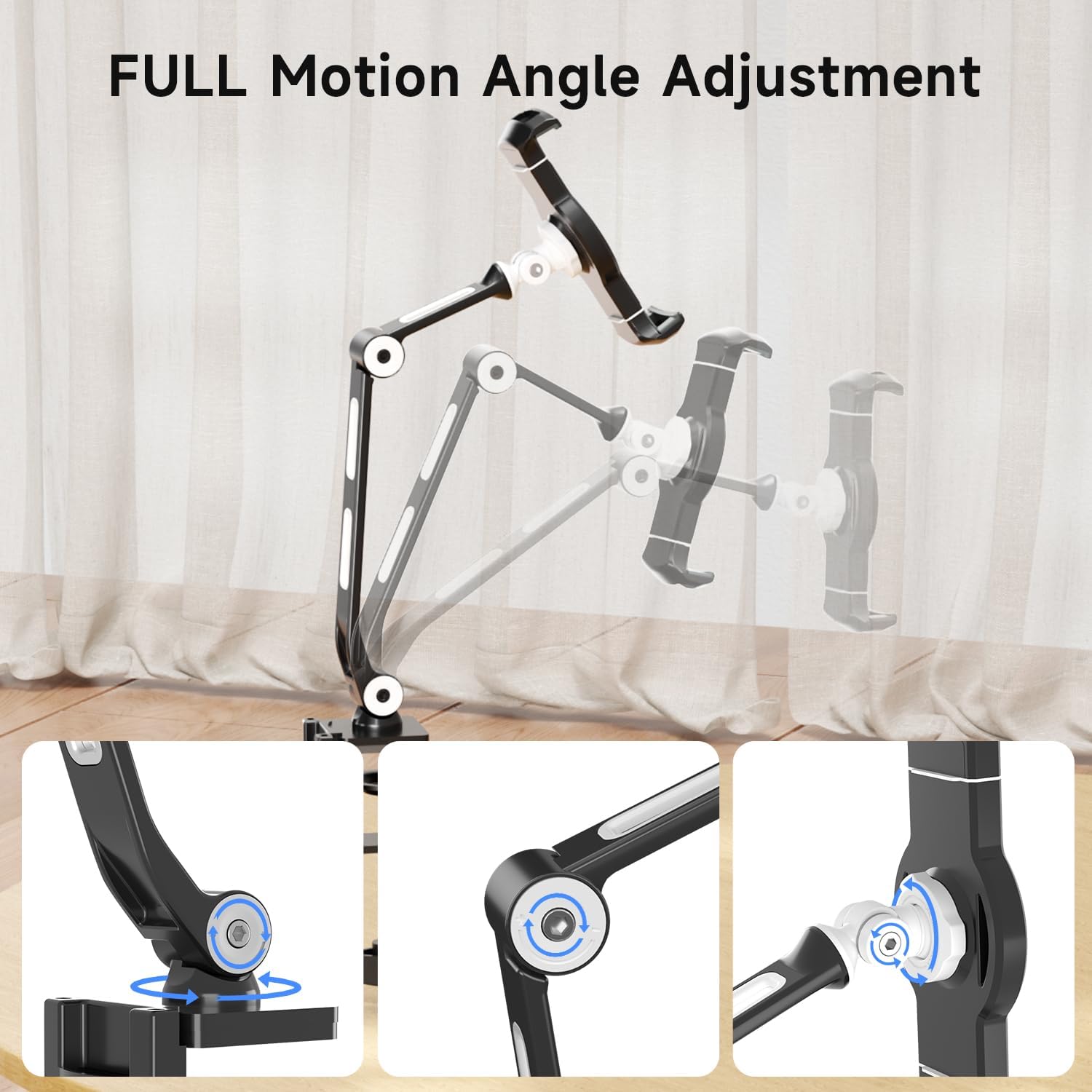 suptek Aluminum Alloy Cell Phone Desk Mount Stand 360° Tablet Stand and Holders Adjustable for iPad, iPhone, Samsung, Asus and More 4.7-11 inch Devices, Good for Bed, Kitchen, Office (YF208B)