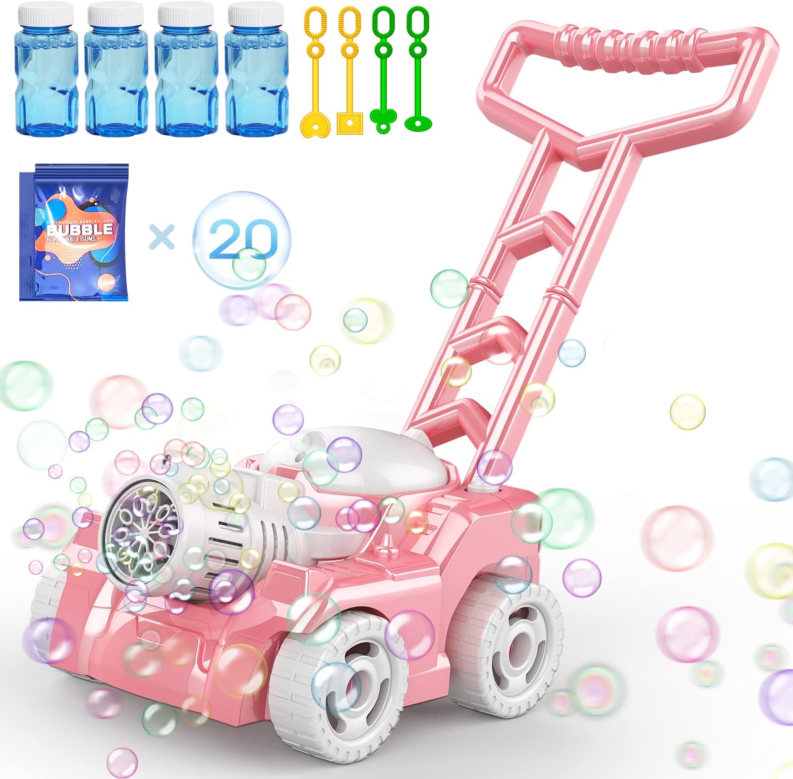 Bubble Machine,Bubble Blower Maker,Bubble Lawn Mower for Toddlers 1-3,Summer Outdoor Push Backyard Toys,Wedding Party Favors,Christmas Birthday Gifts for Preschool Boys Girls