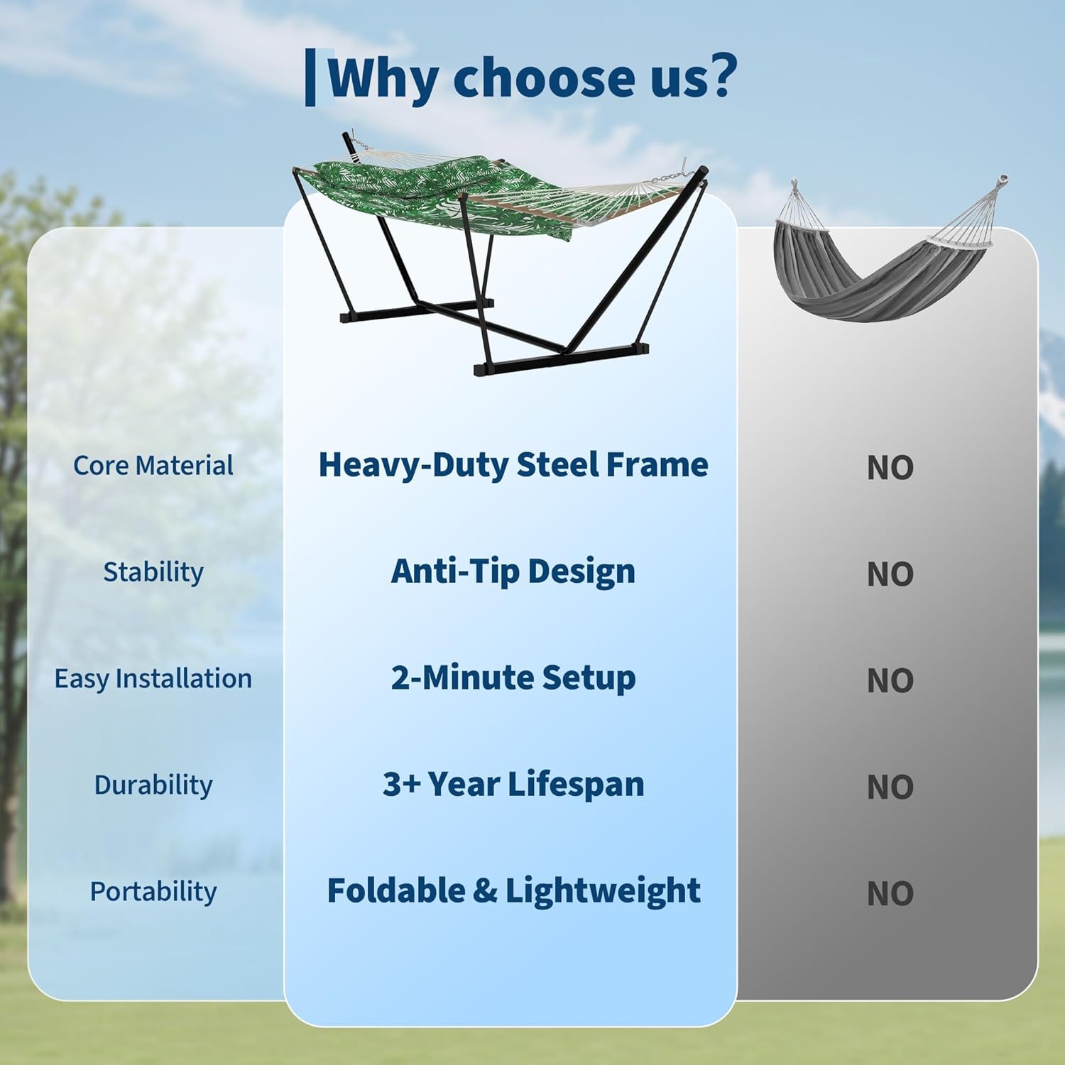 Double Outdoor Hammock with Stand for 2 Persons – 450lbs Heavy Duty Capacity, Portable Freestanding, Carrying Bag, Soft Pillow, Polyester Pad, Easy Assembly – Green Banana Leaf Color