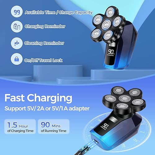 Miniatura 5 de Afeitadora de cabeza para hombres calvos, afeitadoras de cabeza calva 6 en 1 para hombres, inalámbricas, afeitadoras eléctricas para hombres calvos,