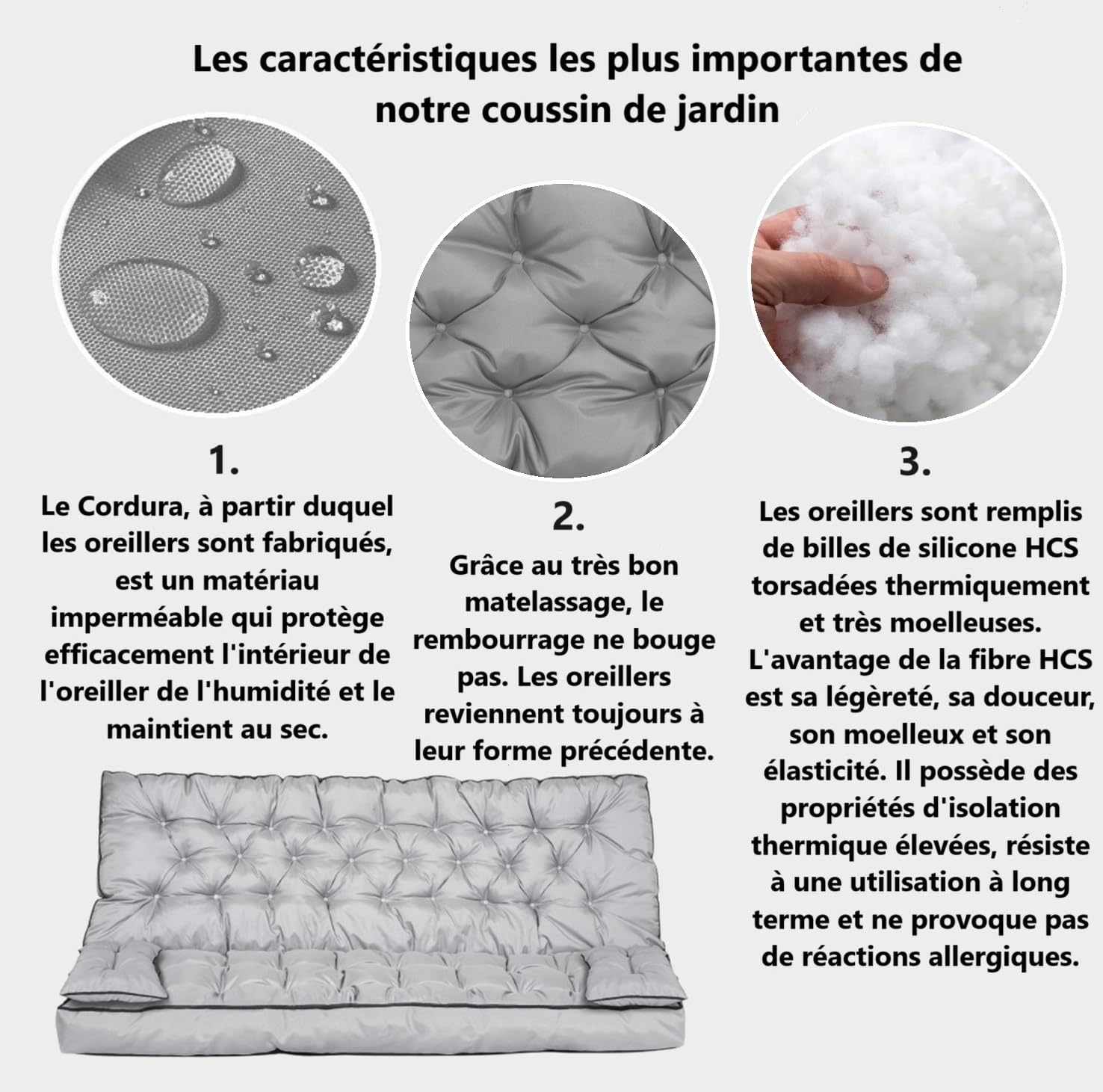 Ensemble de Coussins de Jardin pour Banc balançoire Hollywood, Coussins matelassés avec Passepoil, Sangles de Fixation, étanche, Taille XL, Coussin d’Assise