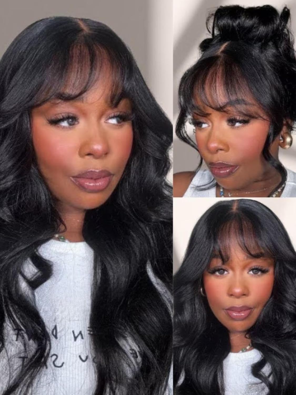 Beauty Forever Bye Bye Knots Glueless Fluffy Body Wave Curtain Bangs Wig Pre Plucked Pre Cut 7x5 Lace Front Human Hair Loose Wave Pre Bleached Pre Everything 3S Ready to Wear Wig 180% Density 20inch — view 6