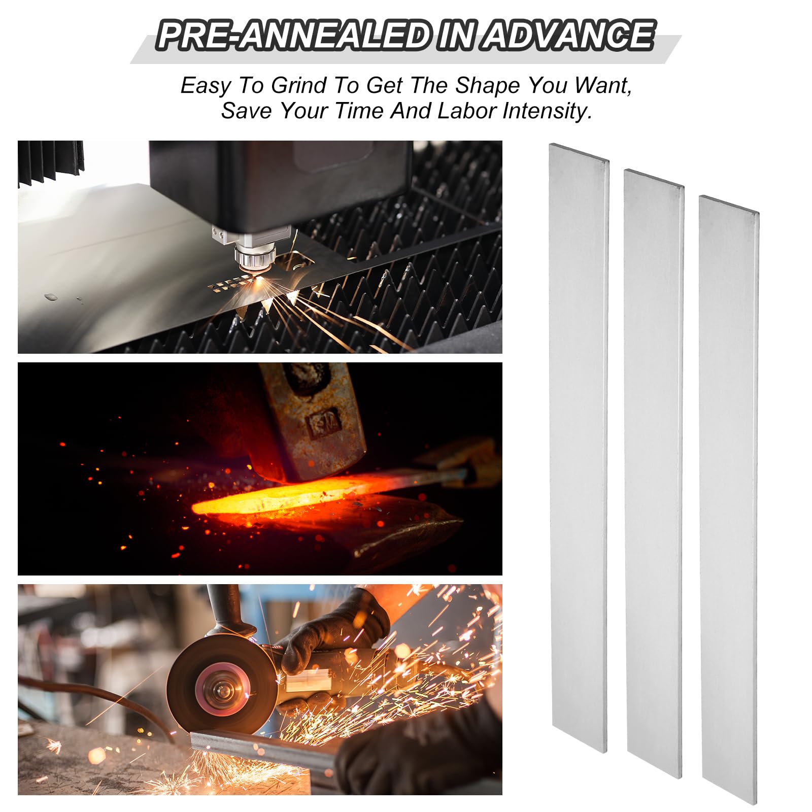 Barras De Acero 15N20 Para Hacer Cuchillos - Pack De 6 Piezas (305x38x3 Mm), Acero Al Carbono Recocido - Ideal Para Aficionados Y Profesionales