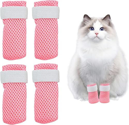 caichuxiye Botas de gato, fundas antiarañazos para patas de gato, protectores de malla ajustable para patas de gato, antideslizantes, transpirables,