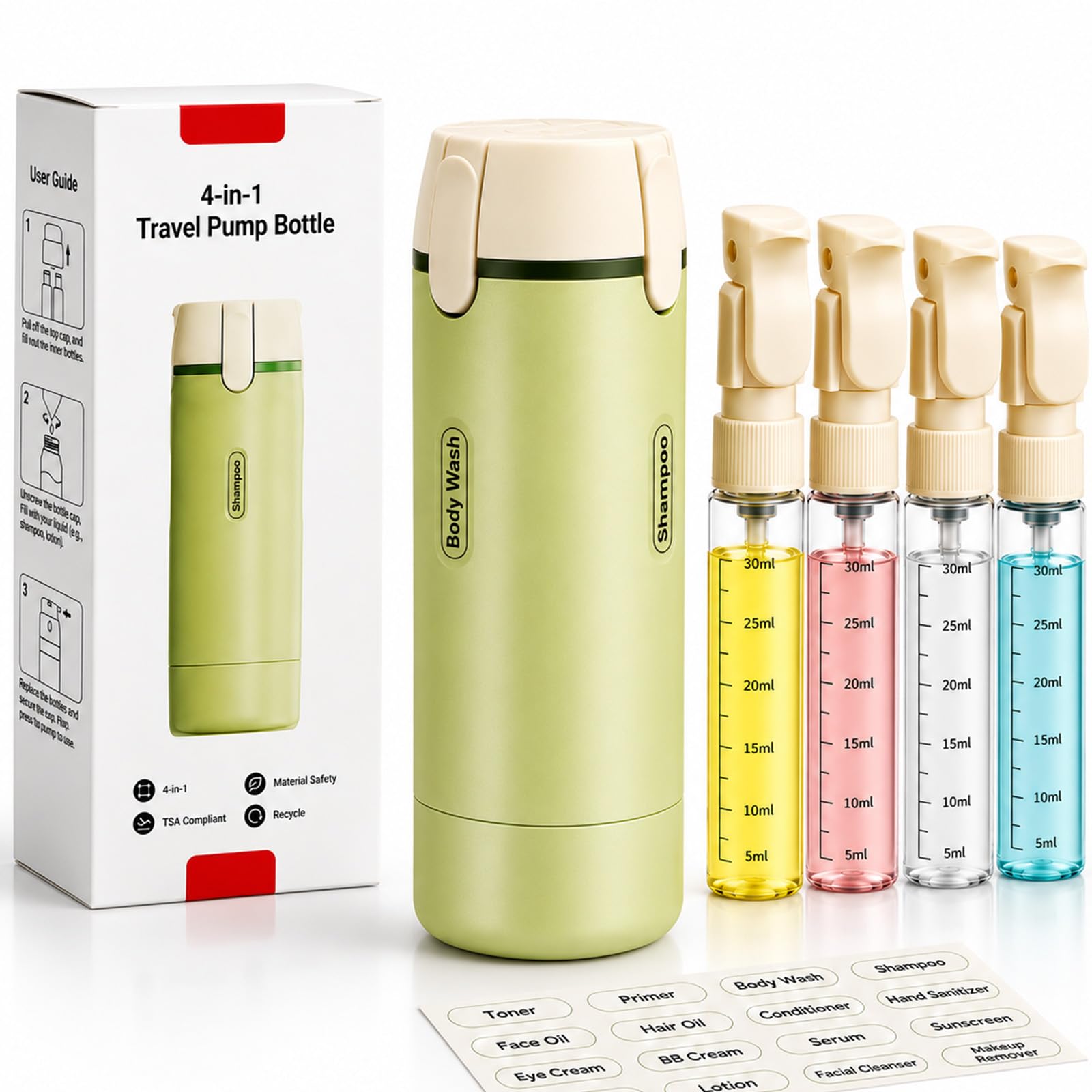 NEDUTACH 4 in 1 Travel Dispenser Bottles Shampoo Refillable - refillable containers | Mubboo