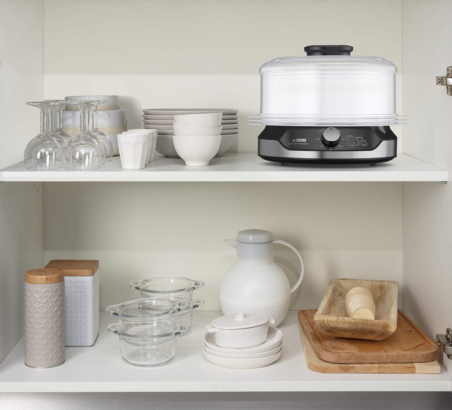 Tefal Ultracompact Dampfgarer, Stapelbares Aufbewahrungssystem, Gesundes Kochen, 3 Aufsätze, 60-Minuten-Timer, Auffüllen Beim Garen, 9-L-Kapazität, Inkl. Reis-Einsatz, 800 W, VC2048