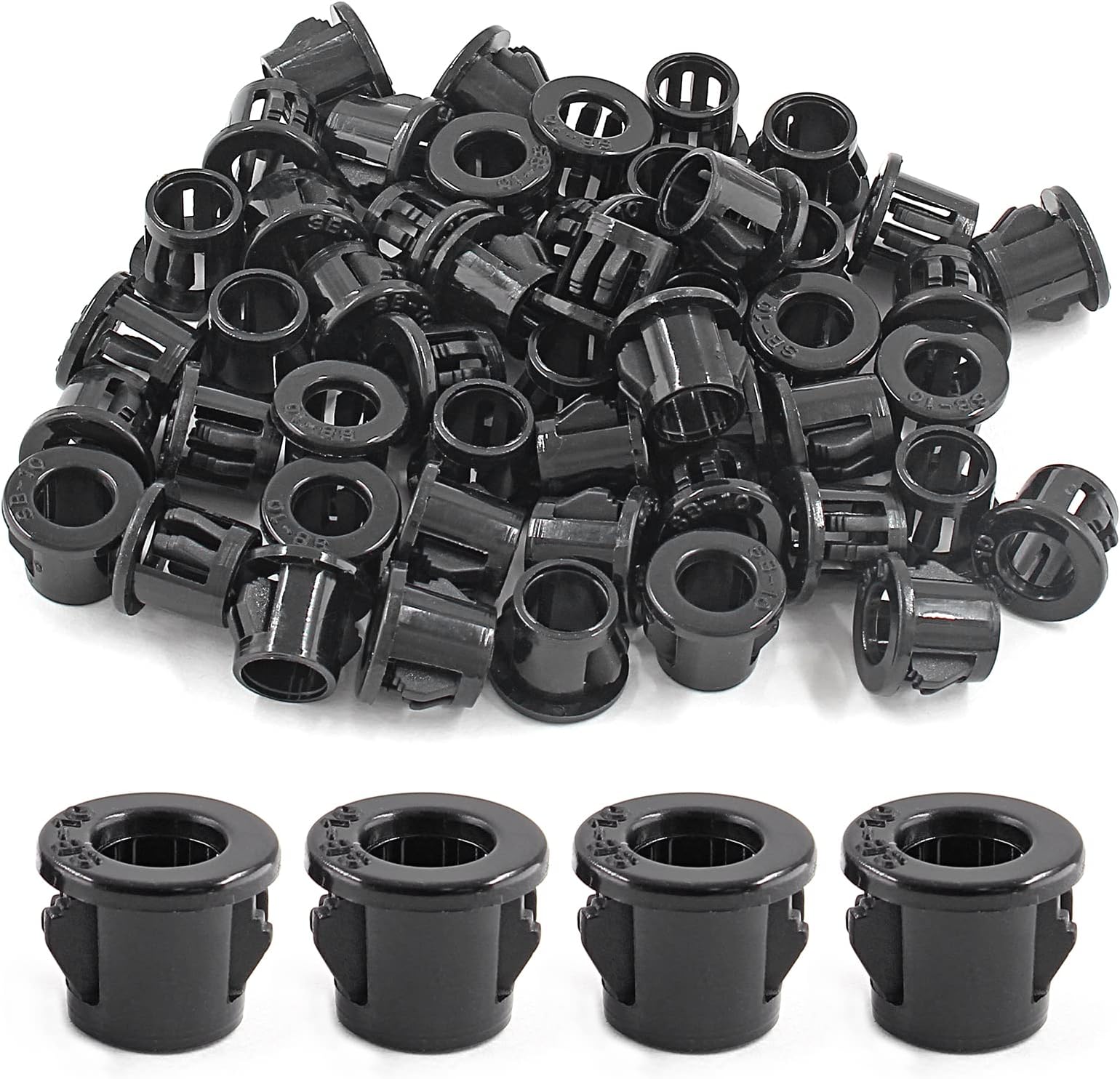 50 Pcs Black Snap Bushing 3/8" Mounting Diameter, Plastic Snap Bushing for Cable Hose Wire