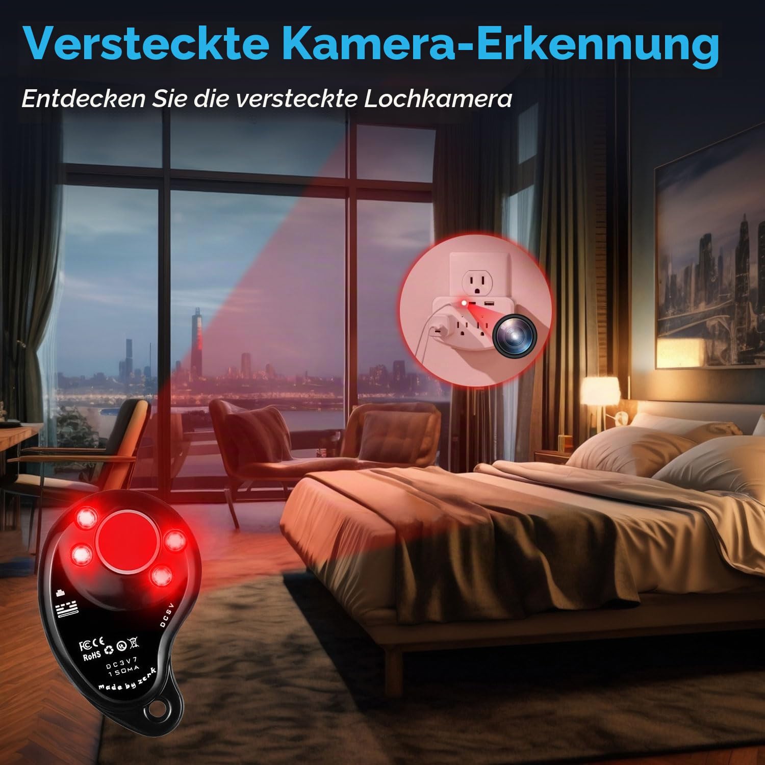 JMDHKK M8000 Versteckter Kamera-Detektor, Wanzenfinder, Kamera-Suchgerät, Abhörgeräte-Detektor für Hotels, Reisen, Fahrzeuge, Büros und öffentliche Umkleidekabinen (Schwarz)
