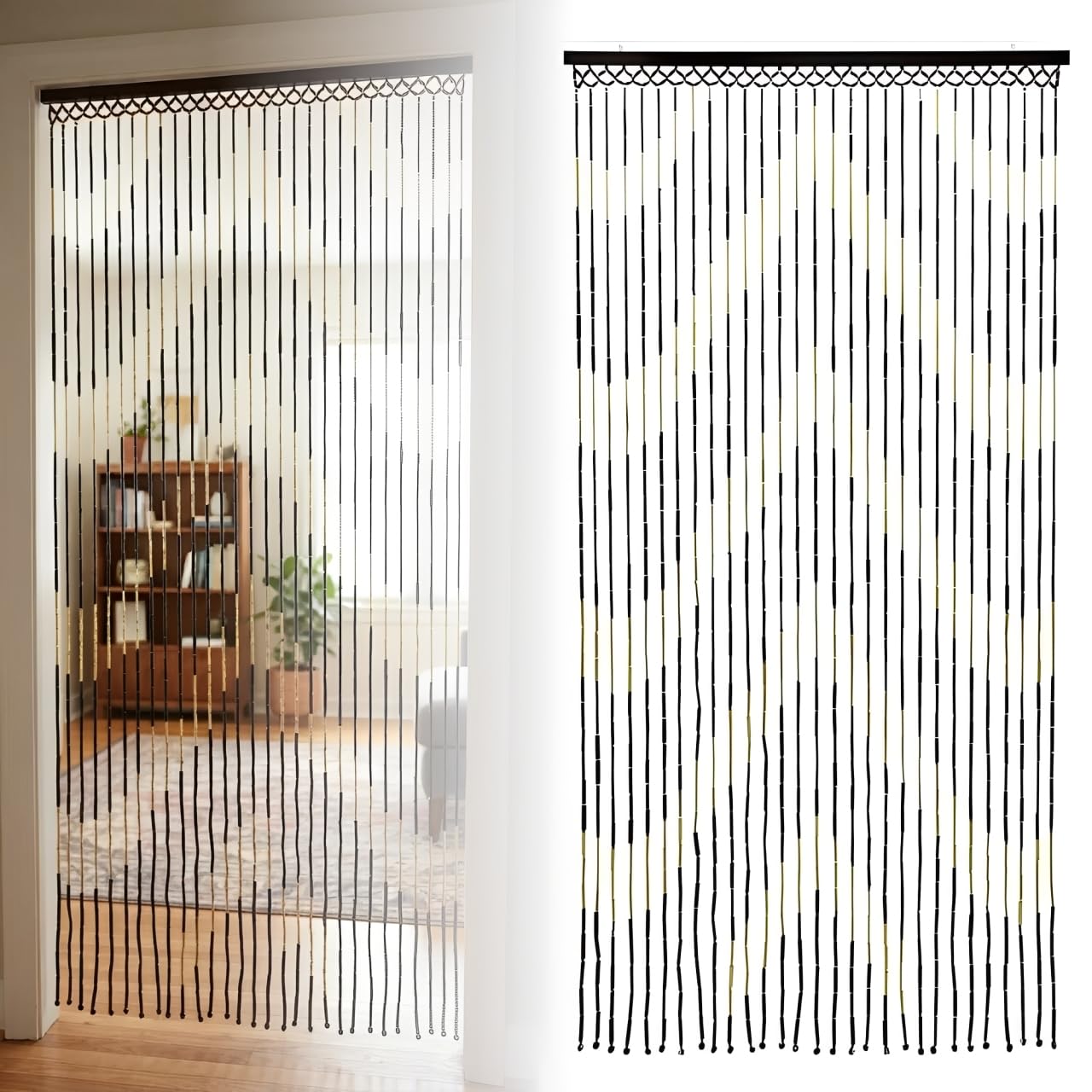 Sizi Beaded Door Curtains Wooden Bamboo Hanging Fly Screen Room Divider Privacy Blind for Doorway Window Hallway Bedroom Home Decoration ARROW 90 x 180 cm