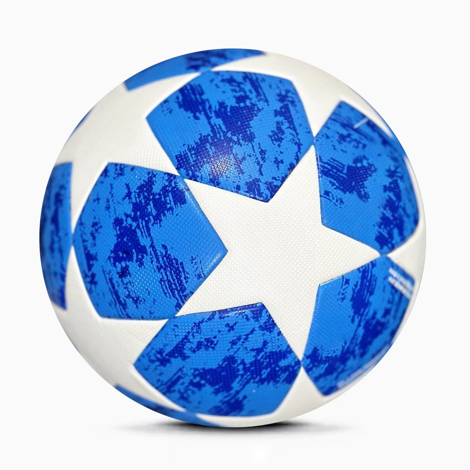 Champion League Soccer Ball Size 5 Replica – Finale 18 Match Ball, White with Blue & Cyan Accents, Ideal for Collectors and Soccer Enthusiasts.