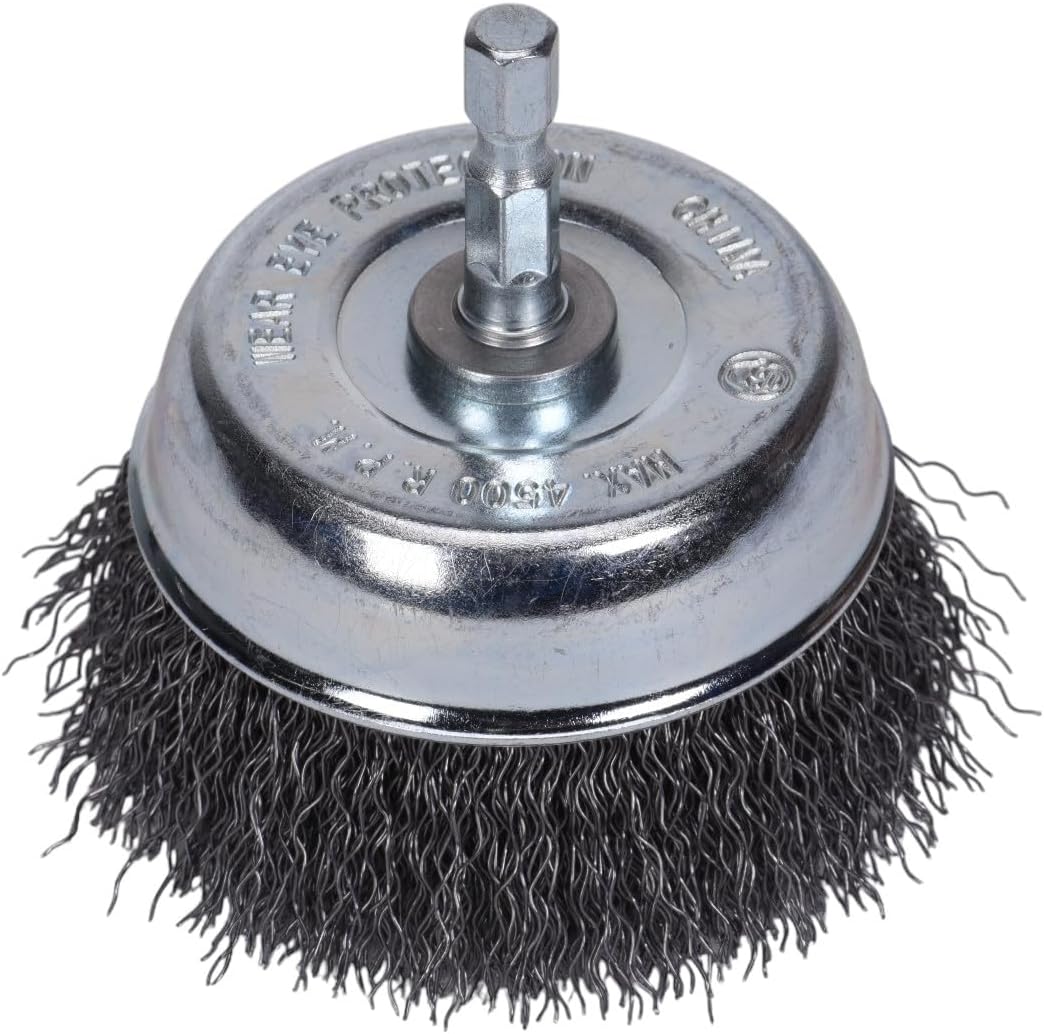 Century Drill & Tool 76221 Coarse Crimped Cup Wire Brush, 2-3/4" – Removes Rust, Paint, Weld Spatter, Cleans Pipes & Fittings, Heat-Treated Steel, Quick-Change Shank