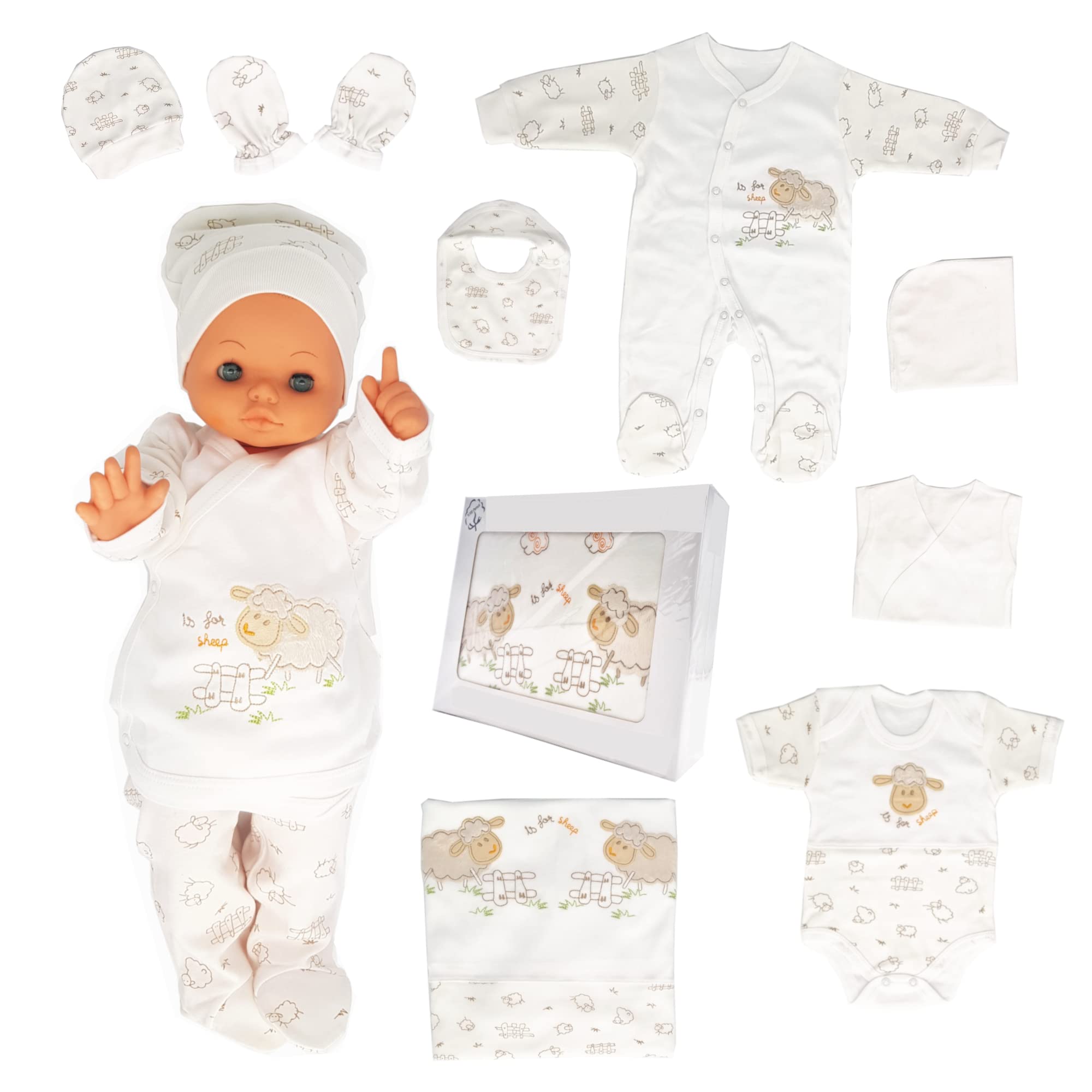Huanger Ipeksi Baby Neugeborenen Baby Set 100% natürliche Baumwolle Erstausstattung Erstlingsausstattung Ausstattung Unisex Kleidung Geschenkset Babyausstattung mit 10 Teilig für Babys 0-4 Monate