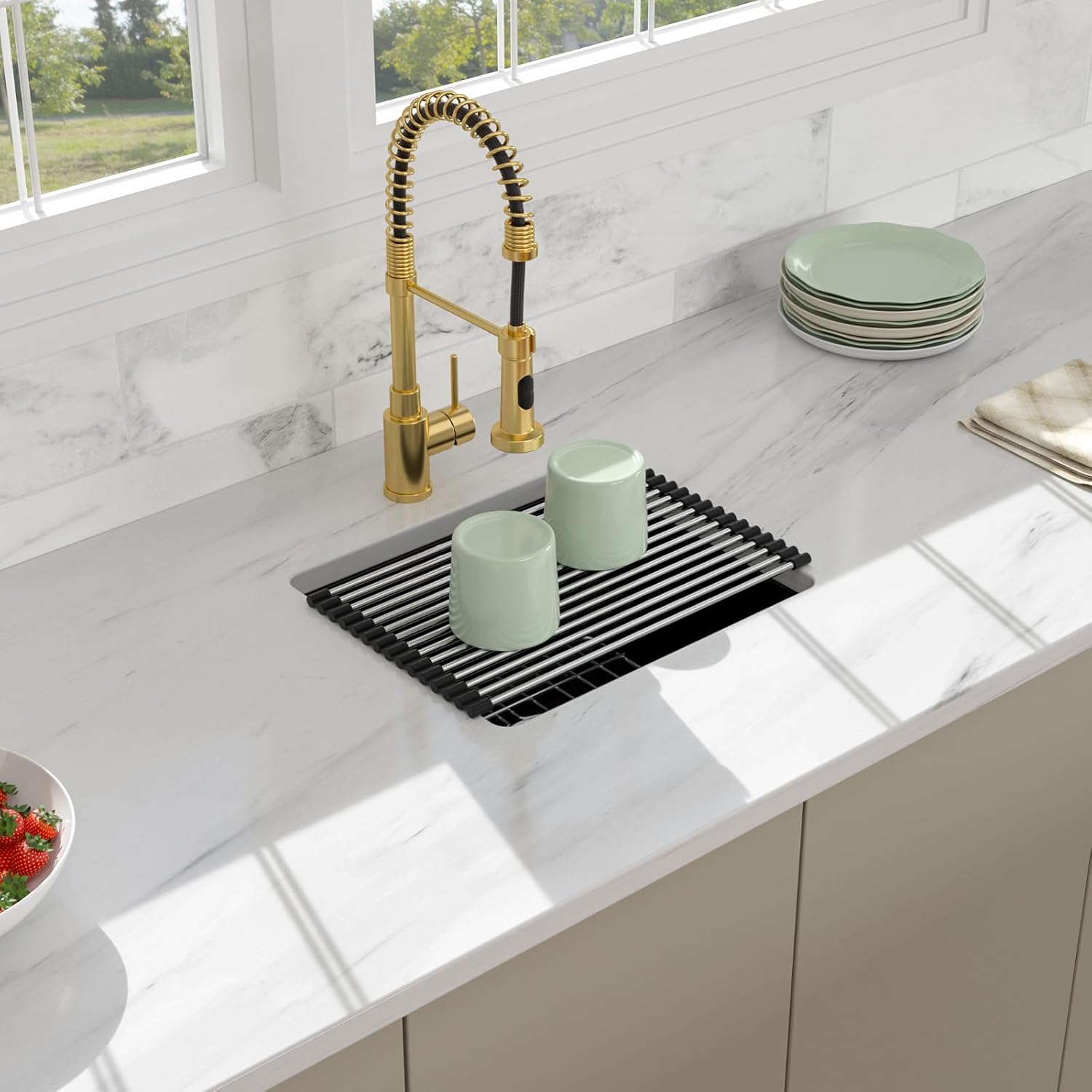 18 Black Granite Composite Bar Sink - 18x16 Undermount Granite Quartz Kitchen Sink Matte Black 9 Inch Depth Small Signle Bowl RV Sinks Under Counter