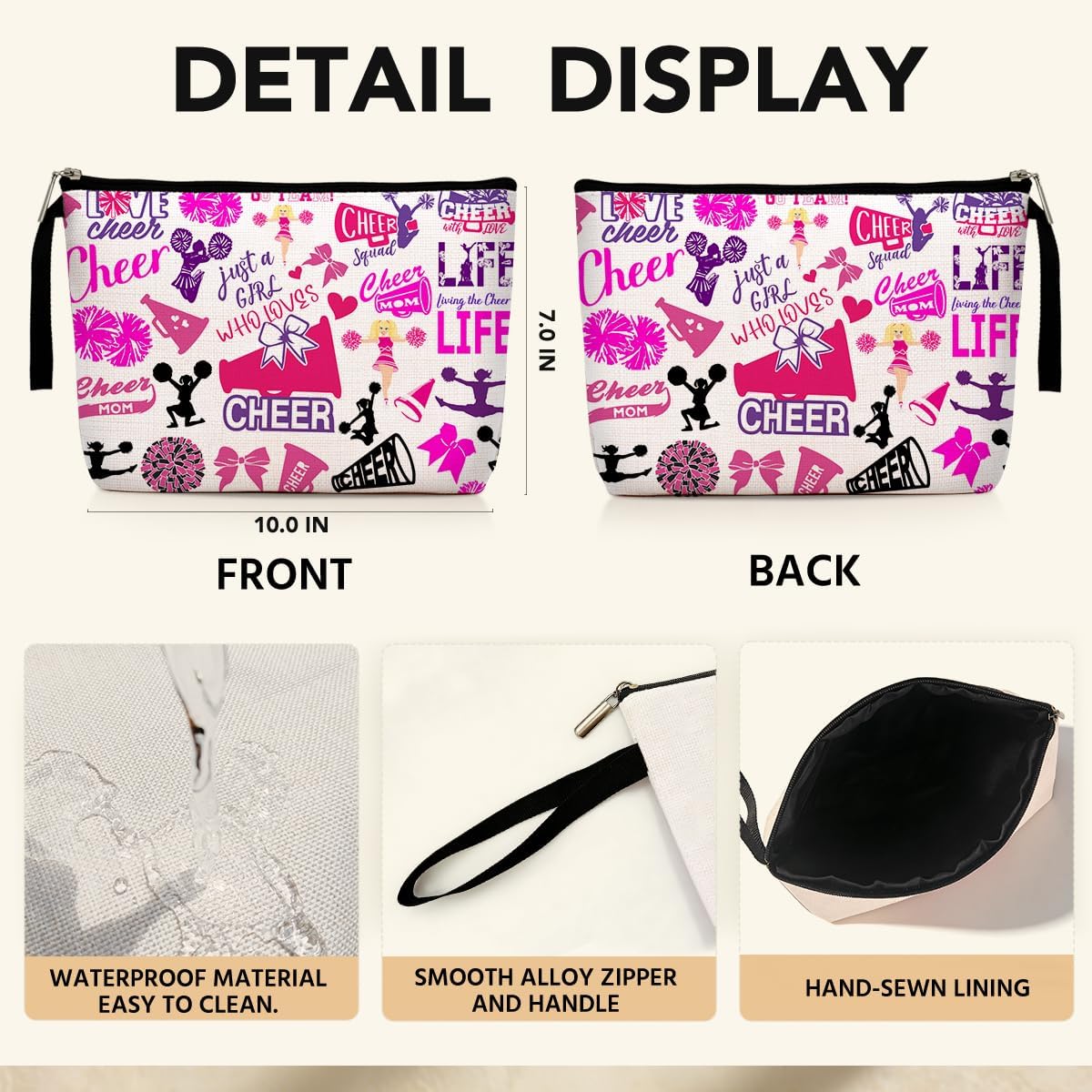 Cheer Stuff Cheerleading Gifts Cosmetic Bag Cheer Gifts Cheerleader Toiletry Bag Graduation Funny Makeup Bag Cheerleader Gifts Birthday Gifts for Women Teens Girls Girlfriend Cheer Sister - Image 2
