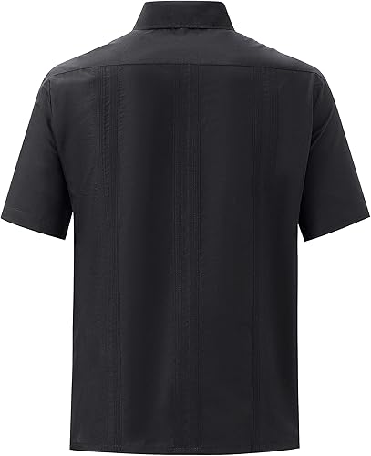 Miniatura 2 de Camisas guayabera de manga corta para hombre con cremallera cubana casual de algodón con bolsillos