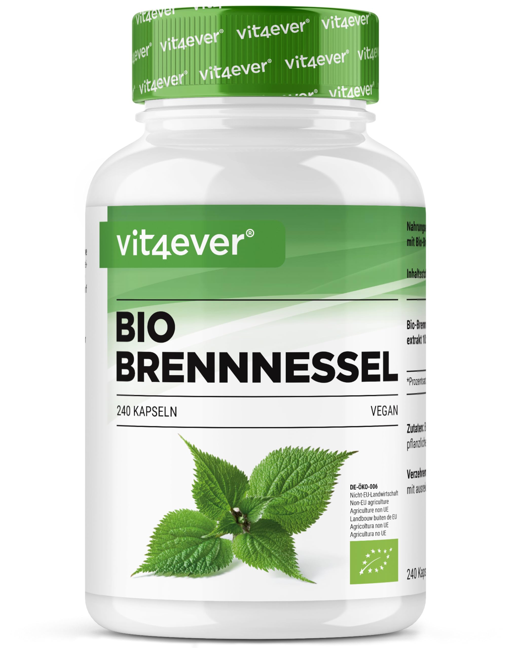 Ortica biologica - 240 capsule - Dosaggio elevato con 1000 mg per dose giornaliera - Estratto di ortica 10:1 in qualità organica certificata - Vegan