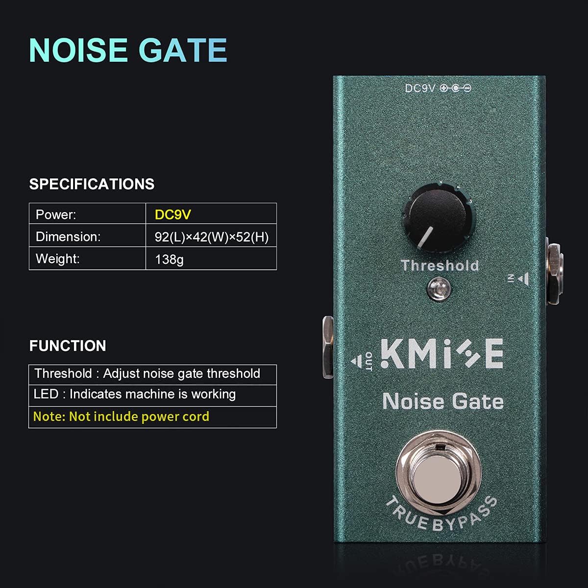 Kmise Noise Gate Electric Guitar Effects Pedal,True Bypass, Tip‑Negative image 5