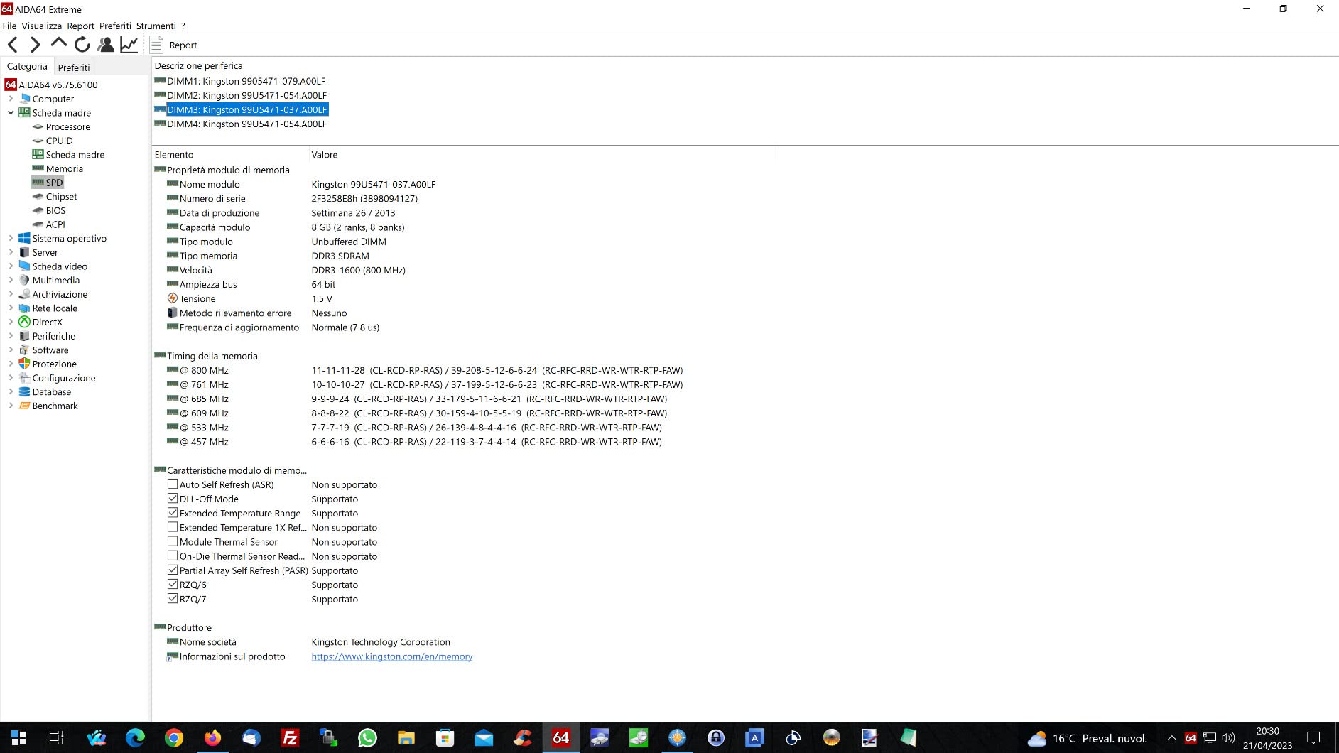Kingston RAM KVR16N11K2/16 (16 GB) Kit di 2 (8 GB x2) - Low Profile (altezza 18.75 mm)