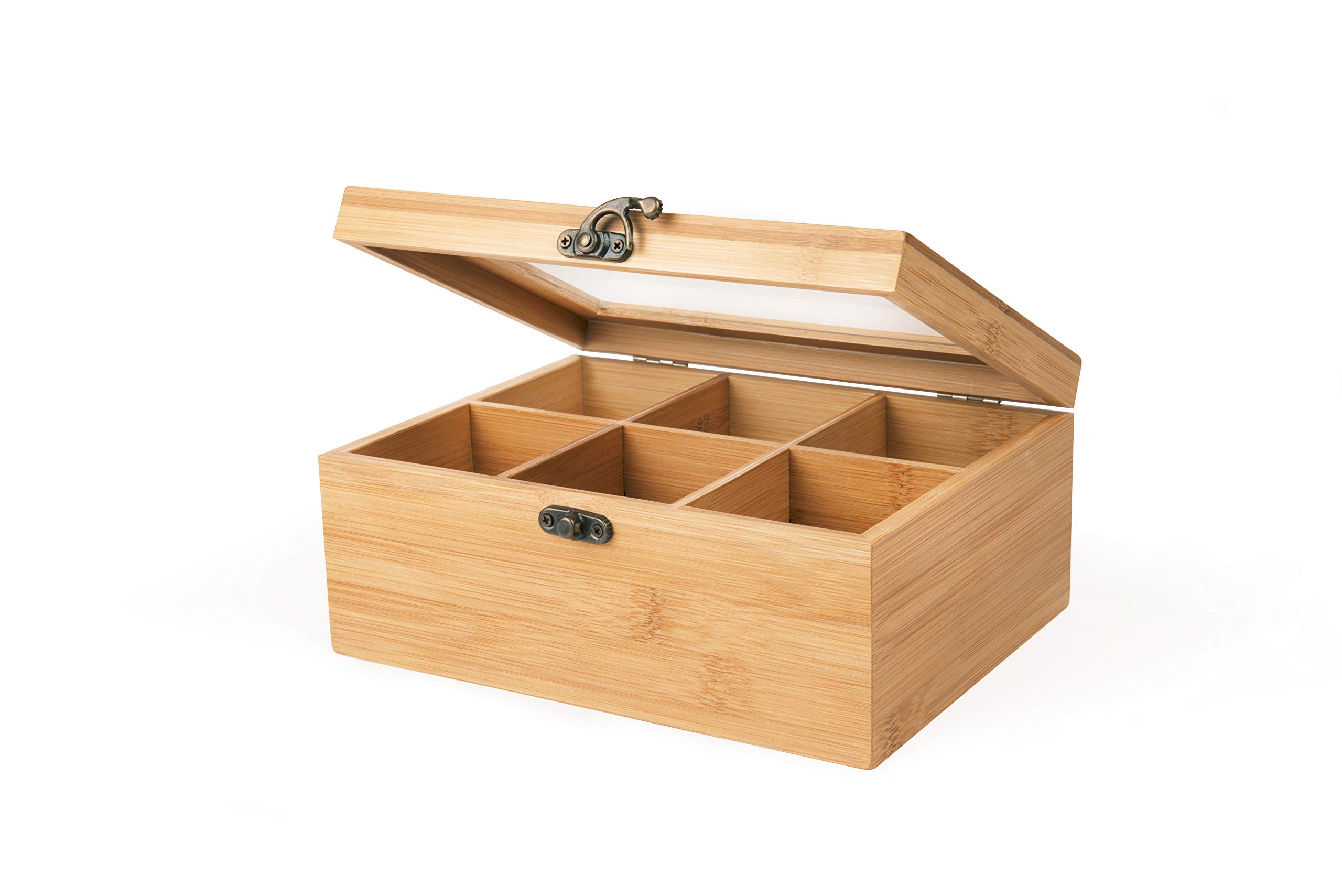 Scatola Da T&egrave; In Bamb&ugrave; - 10 Scomparti Con Coperchio Trasparente | Conservazione Aroma