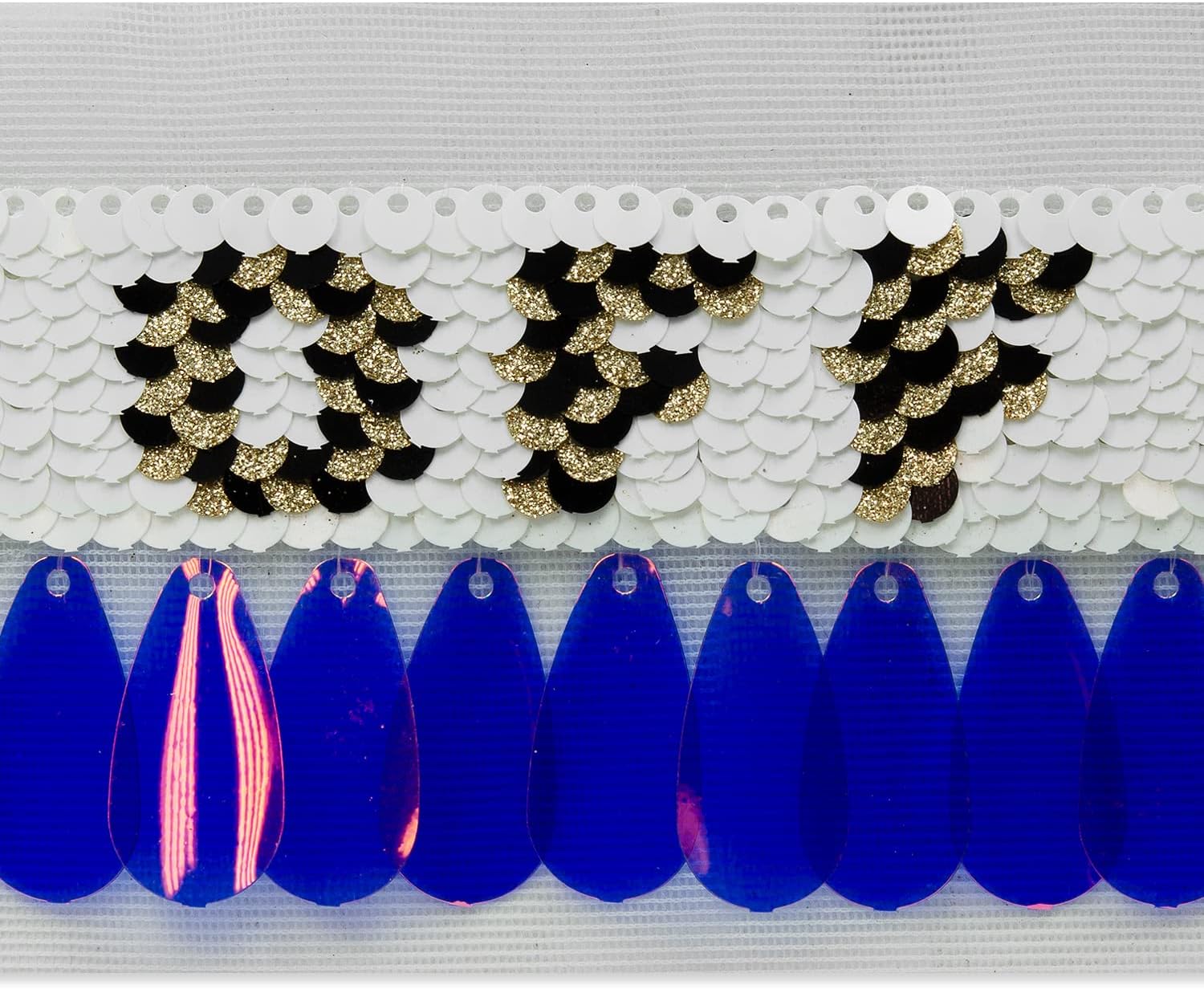 Trims by the Yard 5 Yards of Lorenza Sequin Pailette Fringe Trim, White Royal