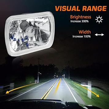 Pair 5x7 7x6 LED Headlights Hi-Lo Beam For 1982-2012 Ford E-150 E-250 E-350 Van,5x7 7x6 Inch Diamond Crystal Clear Semi Sealed Beam Glass Lens Housing Headlights,H4 LED Bulbs,6000K Cool White