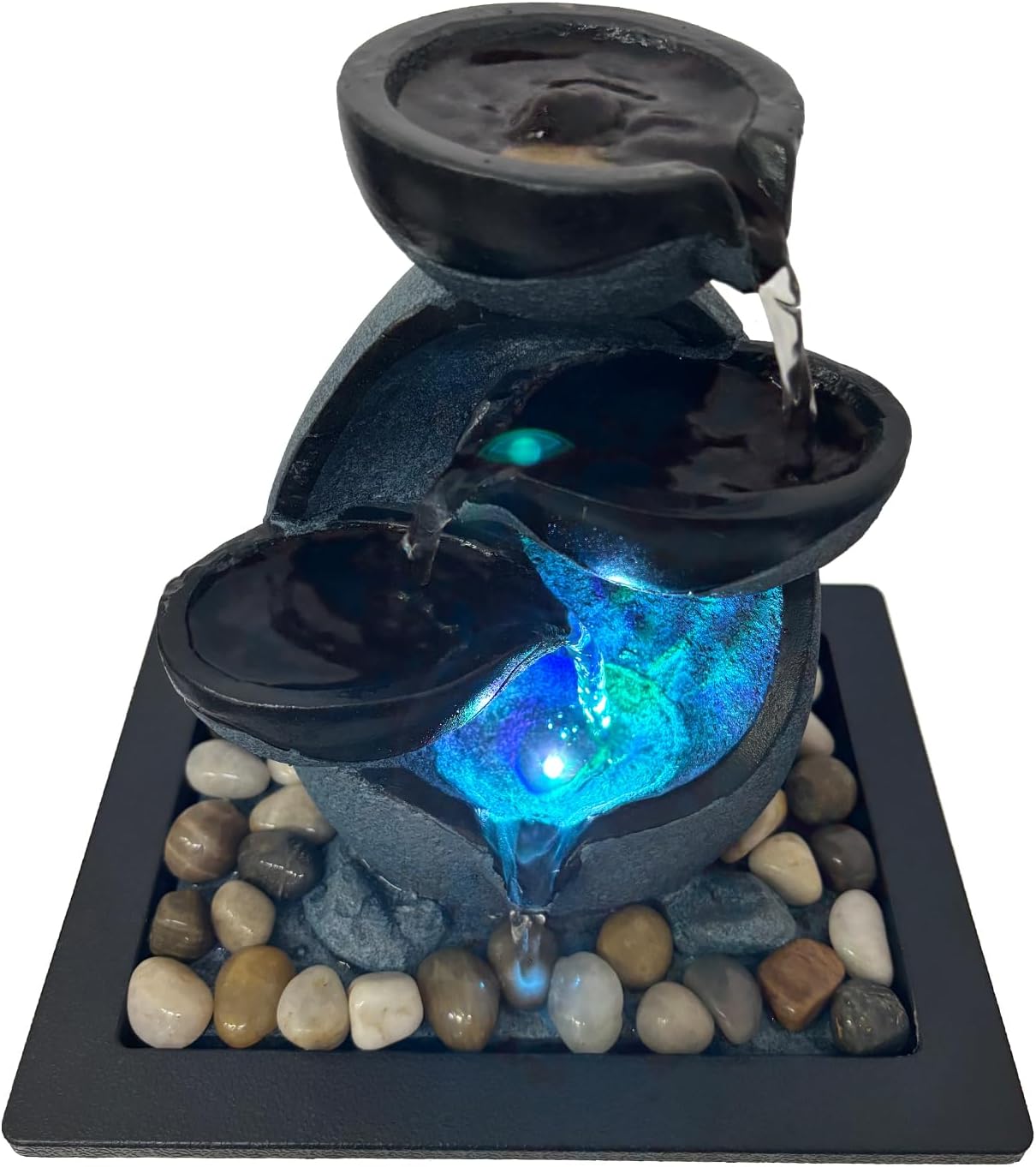 Indoor Tabletop Water Fountain, Resin Zen Meditation Waterfall Fountain with ON/Off Switch, Indoor Waterfall Feature with Color LED Light for Home Office Decor