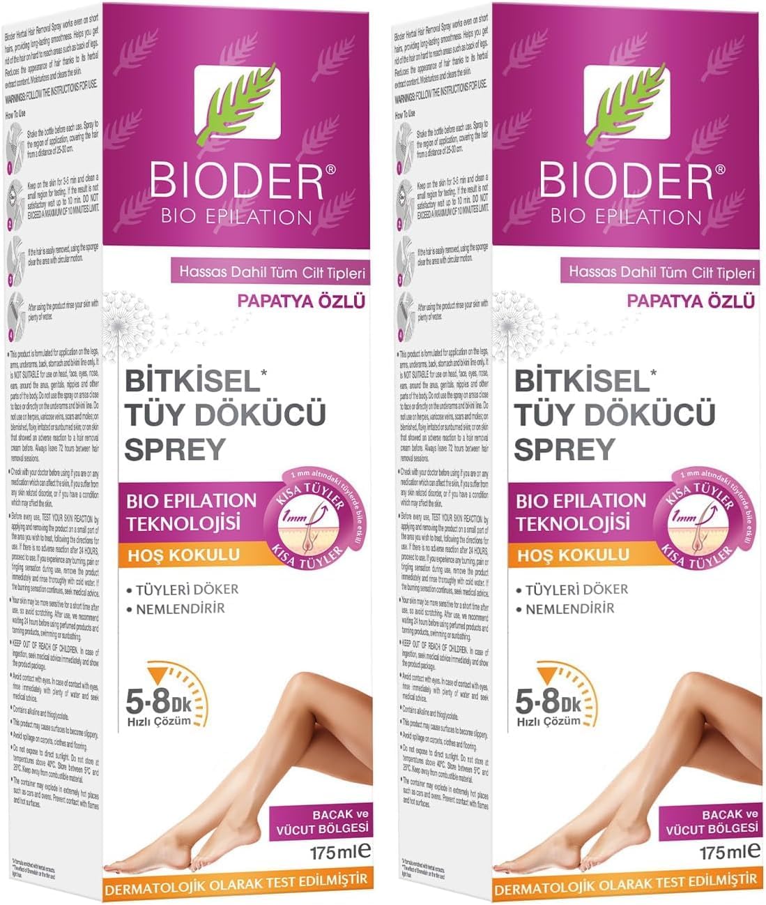 Bioder Tüy Dökücü Sprey Kadın 175 Ml - Tüy Azaltıcı Etki (2 paketi)