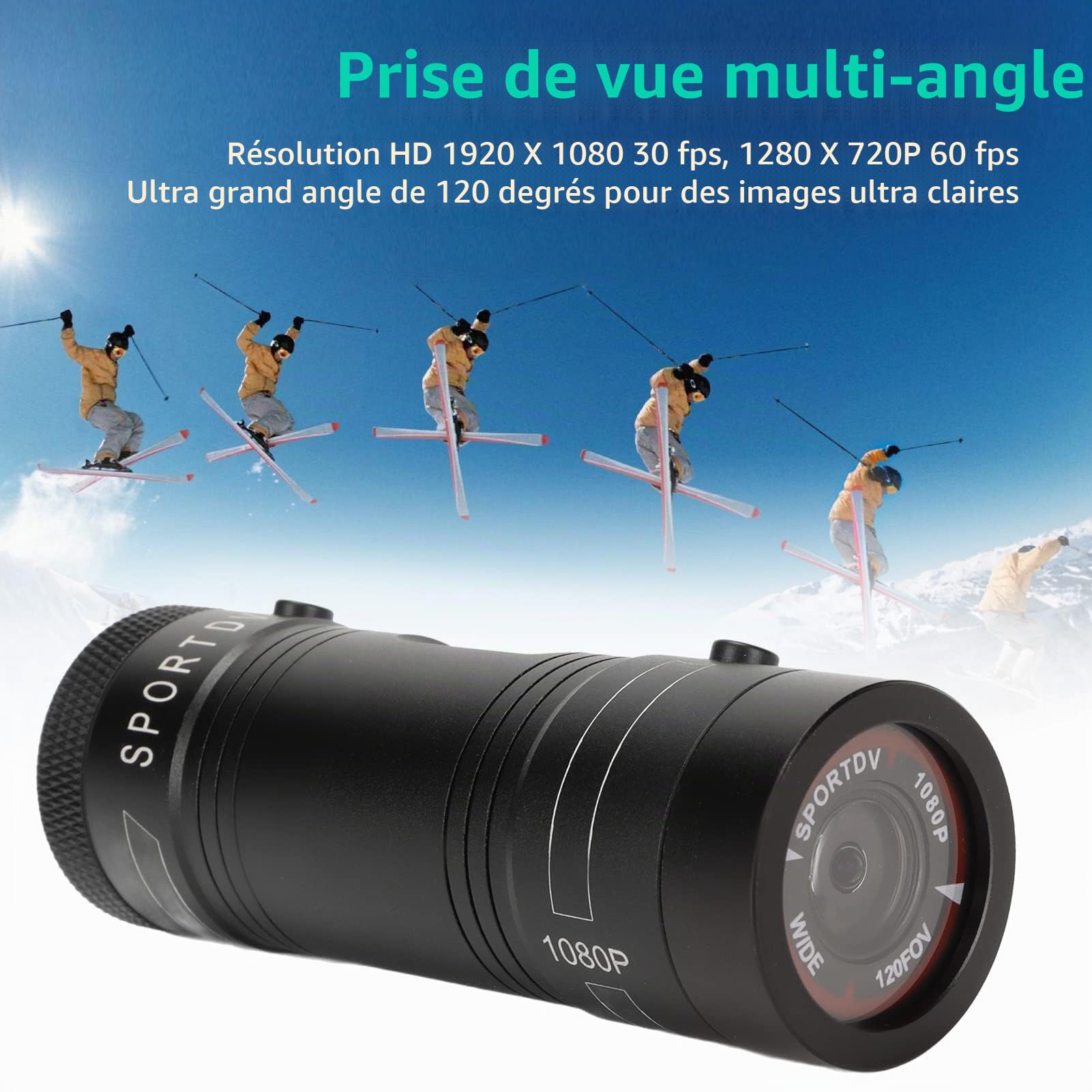 Caméra de Casque de Moto, Caméra D'action Sportive HD 1080p Grand Angle de 120 Degrés étanche pour Casque Vidéo, Enregistreur Vidéo de Sport de Vélo Compact à Faible Bruit avec Micro pour Windows