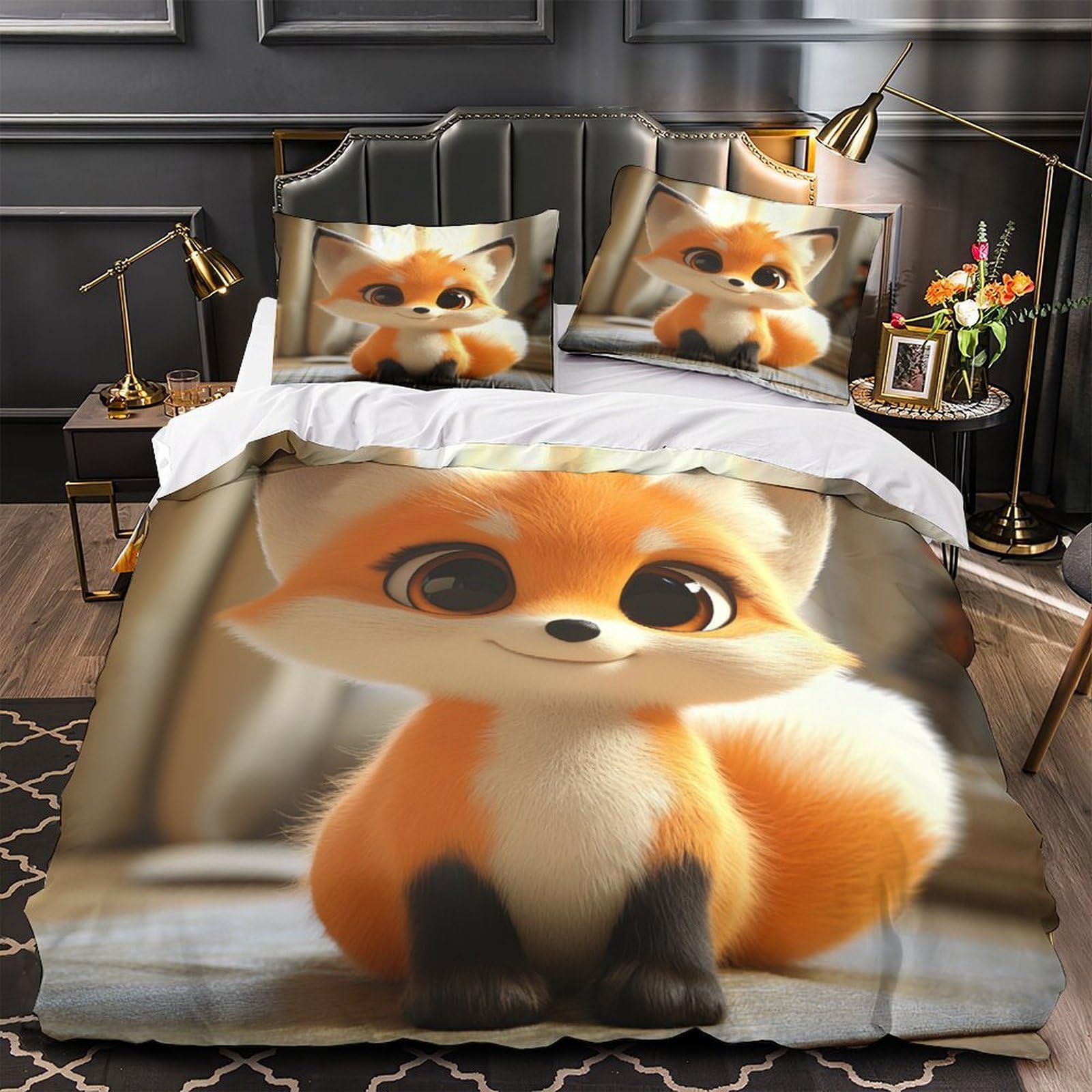Housse de Couette Renard 260x220 cm avec 2 Taies d'Oreiller