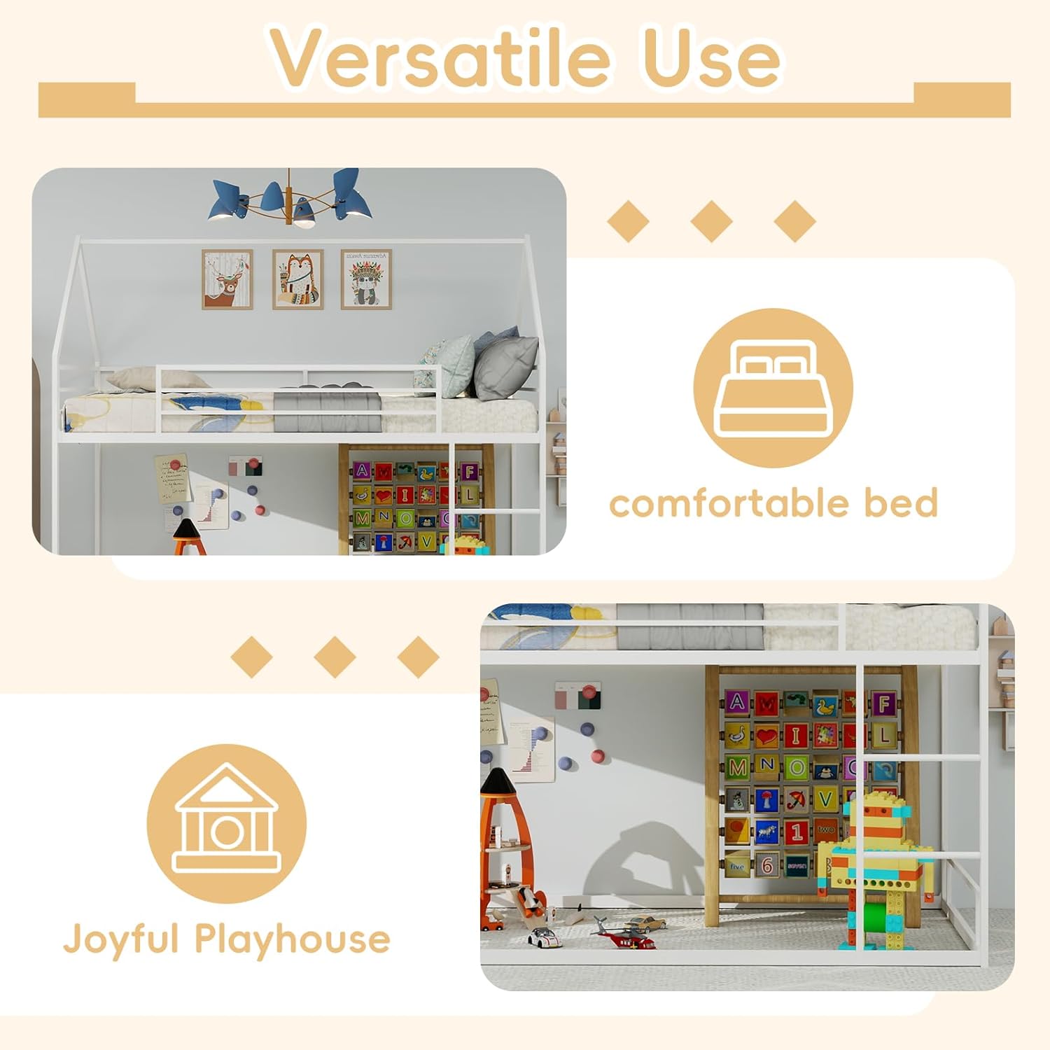 Bunk Beds for Kids, Twin Size Bed Frame, loft Bed Twin Size, with Noise Reduction, Safety Guardrail, No Need for Box Spring