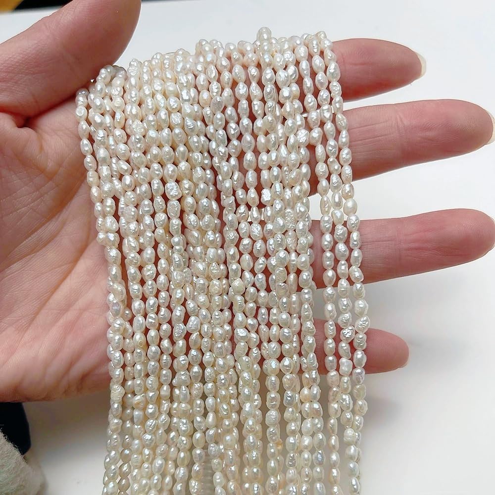 2 Stränge: 5–6 mm natürliche Süßwasser-Keshi-Perlen, 35,6 cm, lose Zuchtperlenstränge zur Schmuckherstellung, unregelmäßige kleine Samenperlen für selbstgemachte Halsketten und Armbänder