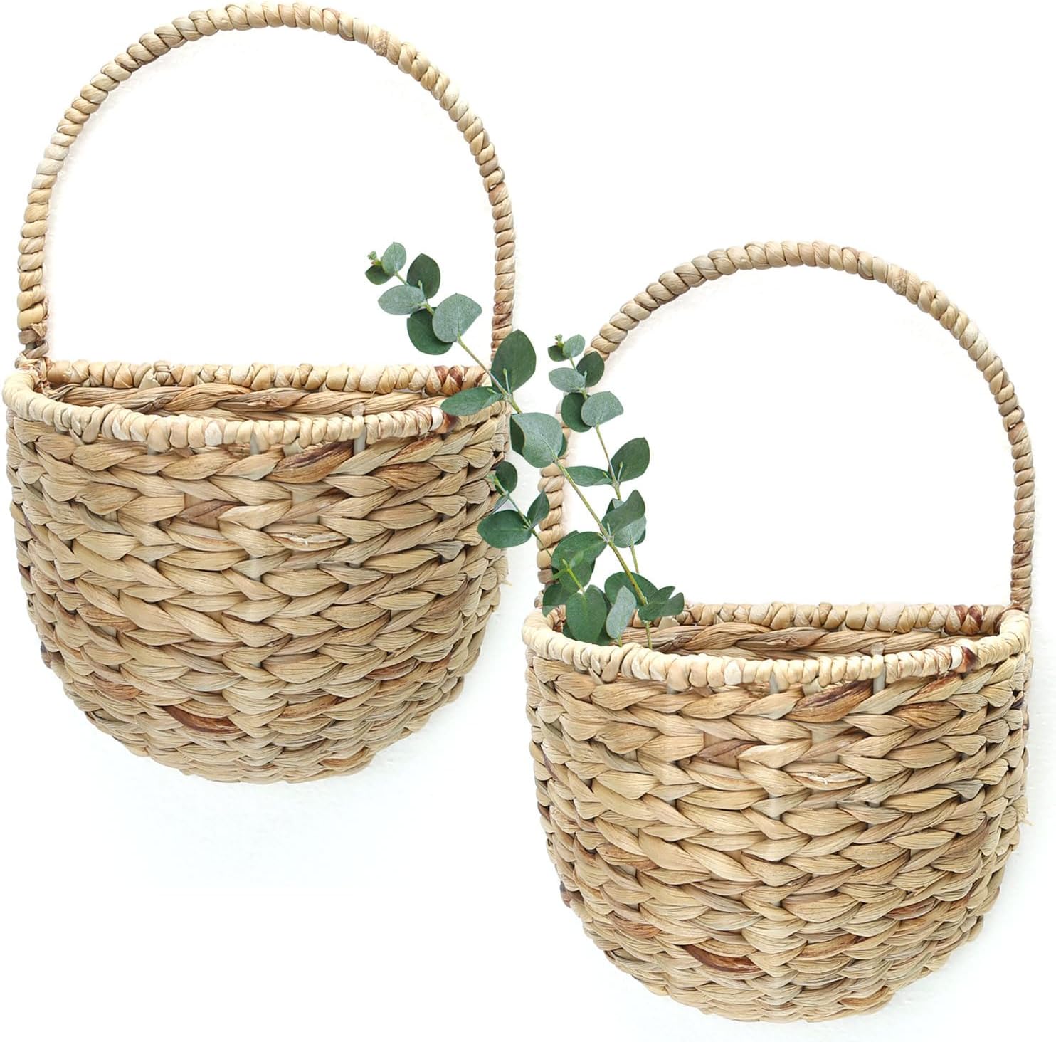 Woven Wicker Wall Hanging Basket Storage for Garden,Hanging Basket,Wall Hanging Baskets for Decorative Plants And Flowers,Semiround,Set of 2