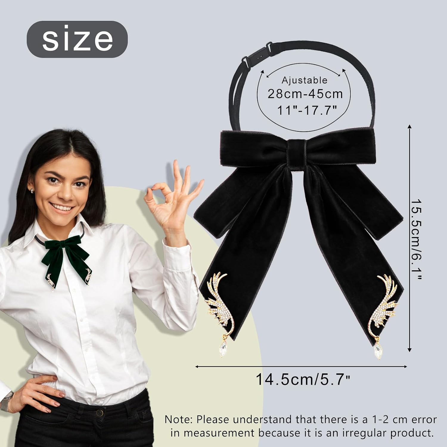 Mantieqingway Velvet Ribbon Bow Tie for Women/Men, Beads Pre-Tied Adjustable Bowties for Blouse Shirt Party Weddings