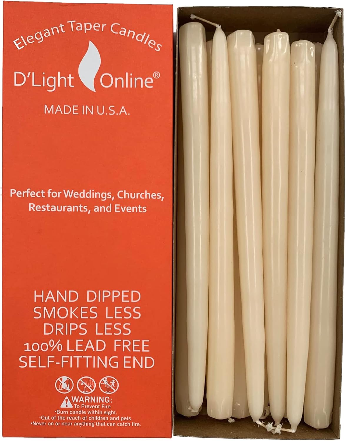 Ivory Taper Candles, 12 Inch Premium Quality Tapered Candles Hand-Dipped, Dripless, Smokeless Paraffin Wax, Cotton Wicks and Bulk Pack for Events - Set of 12 (12 Inch, Ivory)