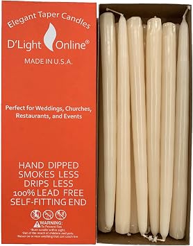 Elegant Cream Ivory Taper Candles 10 Inch Premium Quality Candles, Hand-Dipped, Dripless Tapered Candles, Smokeless and Unwrapped Bulk Pack for Events - Set of 12 10 Inch, Ivory
