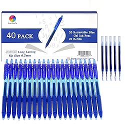 ChicRosa 40 Pack Blue Gel Pens, Retractable Medium Point Gel Ink Pens Smooth Writing for School Office Home, Comfort Grip(20 Pens with 20 Refills) (Blue) (Blue)
