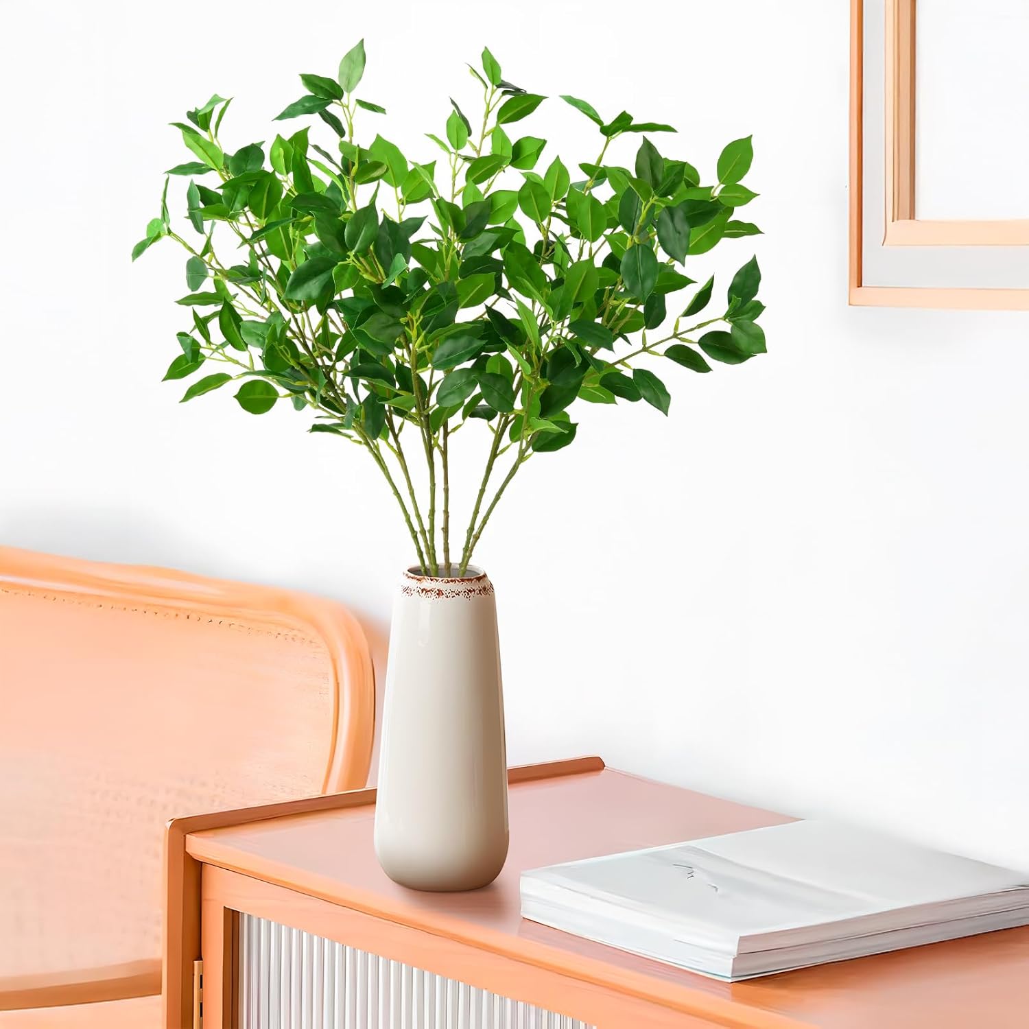 6PCS Artificial Eucalyptus Stems Leaves,29.5" Real Touch Fake Plants Branches Green Faux Greenery Branches for Vase DIY Stems for Home Indoor Office Table Farmhouse Spring Decoration