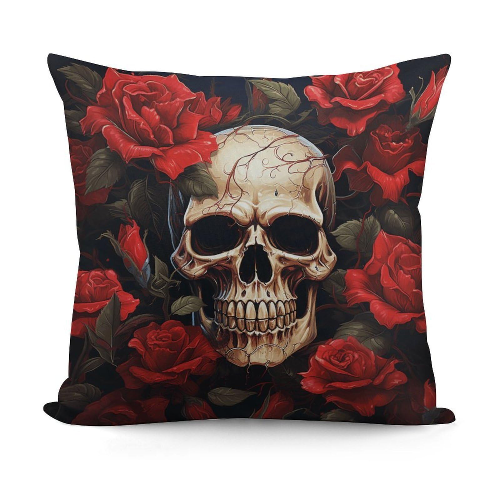 VstaDank Decorative Skull Rose-Red Throw Pillow Covers Luxury Soft Pillowcases Fluffy Plush Accent Pillow Cases Personalized Square Lumbar Pillows Shells for All Seasons 18" X 18"