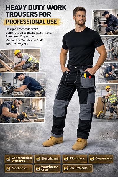 GRS Multi Pockets Mens Combat Cargo Work Trouser with Knee Pad Pockets (Various Sizes and Colours: 28" - 50") - 2