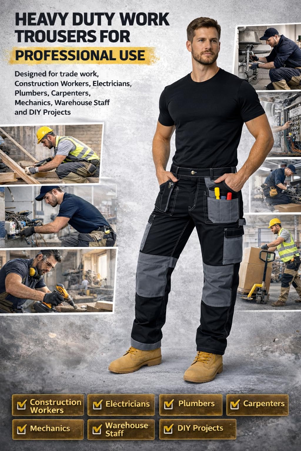 GRS Multi Pockets Mens Combat Cargo Work Trouser with Knee Pad Pockets (Various Sizes and Colours: 28" - 50") — view 2