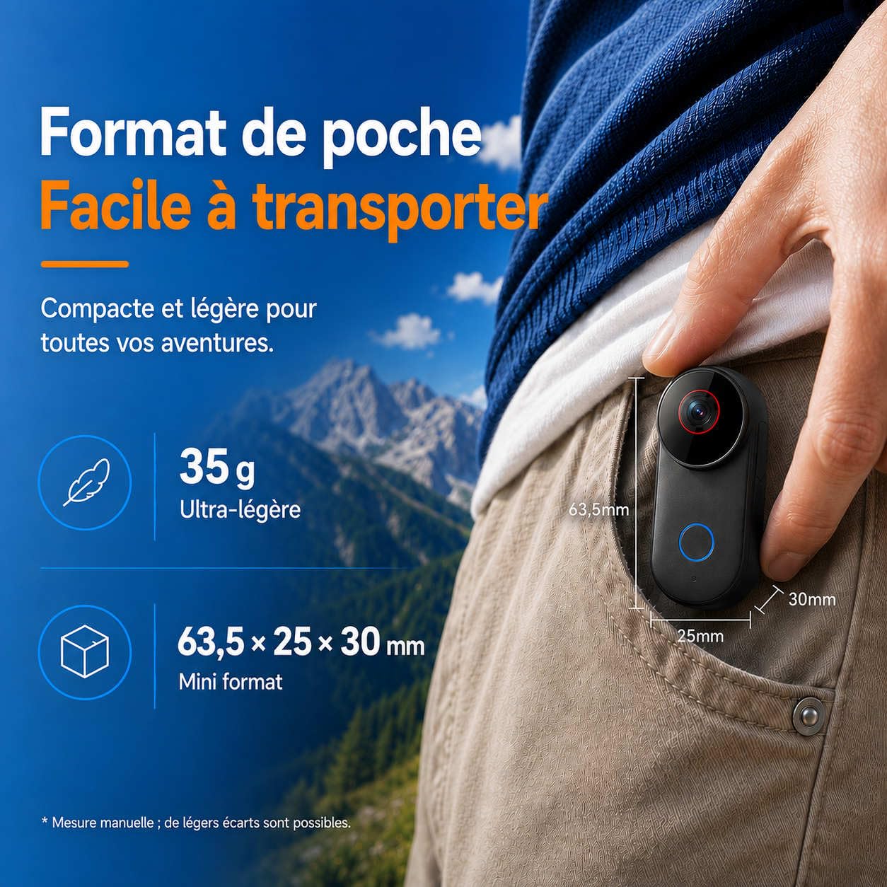 T71M Caméra Sport 4K, Mini Caméra POV avec EIS 6 Axes, Grand Angle 154°, Carte 64 Go,Étui de Charge, Pendentif Magnétique, Supports Guidon et Casque, Caisson Étanche 30m