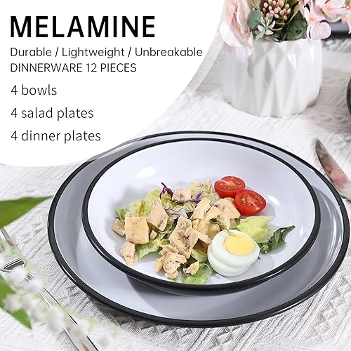 Miniatura 6 de Juego de 6 platos llanos clásicos de melamina de 8.25 pulgadas, platos básicos de ensalada para uso en interiores y exteriores, platos reutilizables