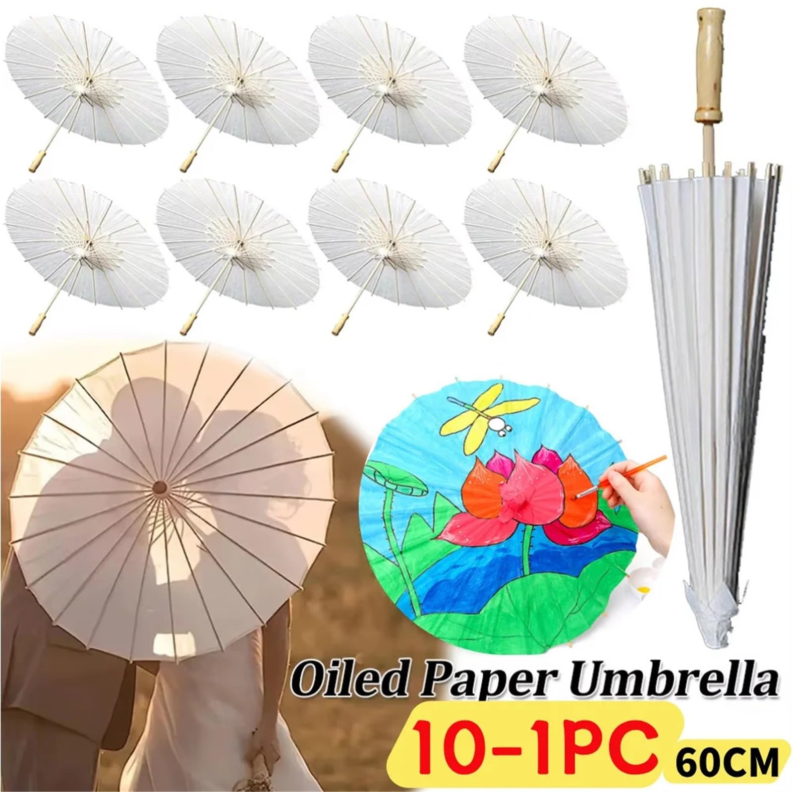60 cm DIY Ölpapier Regenschirm handgemachter Papierschirm Fotografie Requisiten Dekorativer chinesischer Sonnenschirm for Hochzeitsfestdekor Für die Hochzeit