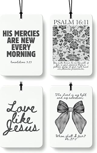 Miniatura 29 de Coquette - Ambientador cristiano para automóvil, 4 unidades, retro verde salvia, ambientador colgante religioso para autos, armario, cajón, libros,