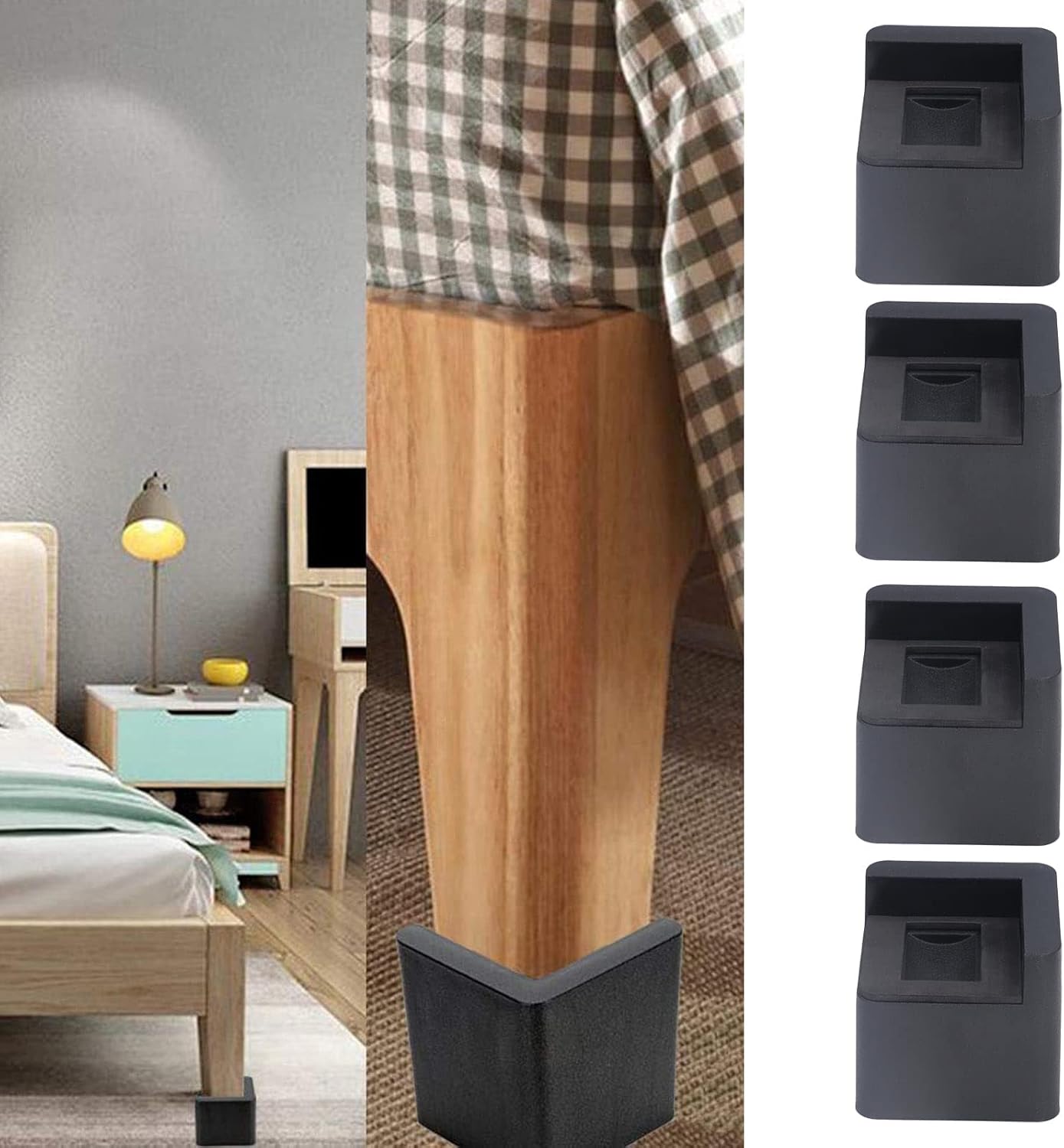 Plastic Bed Risers with Corner Fixed Casters 2200 Lb Load Bearing Height Increasing Furniture for Extra Under-Bed Storage Stability Fits Most Home Use